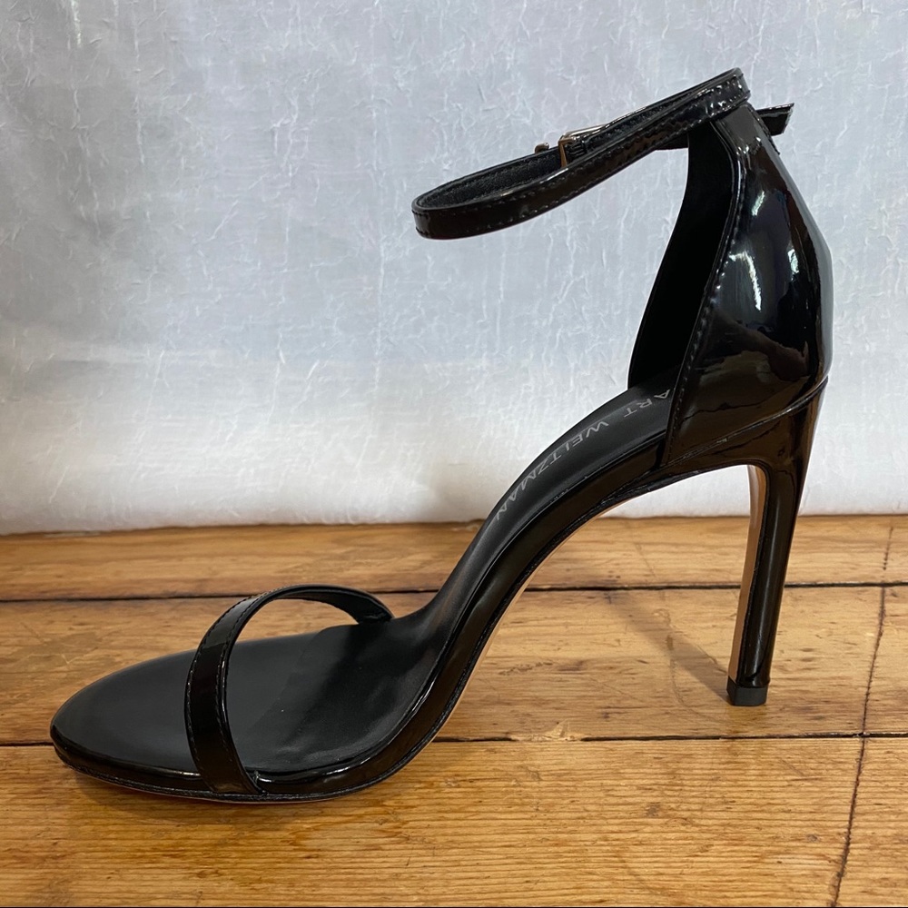 Patent black nudist heels
